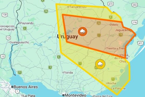 Tormentas, vientos muy fuertes y granizo: Inumet emite alertas naranja y amarilla