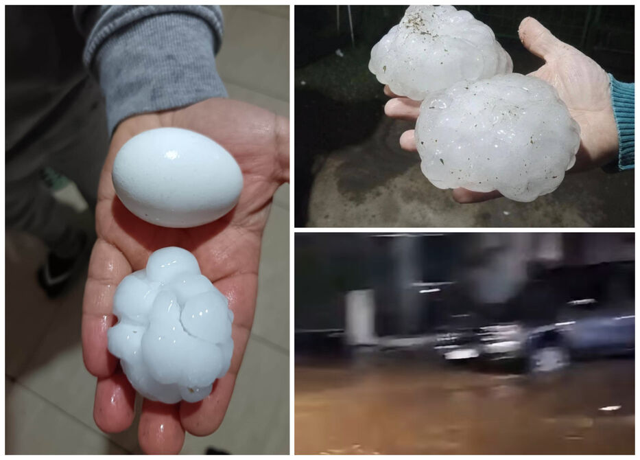 Tremendo: granizo de tamaño descomunal y lluvias copiosas castigaron varios departamentos