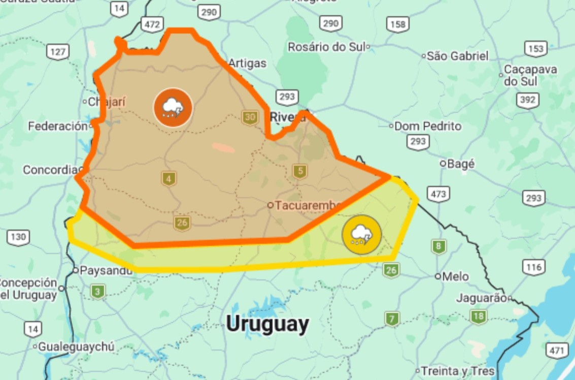 A guarecerse: rige doble alerta por tormentas fuertes y severas en cinco departamentos