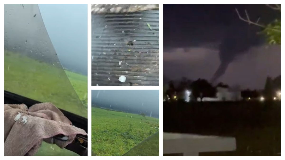 La nube embudo vista cerca de Young y los “cascotazos” de granizo desde arriba de tractor