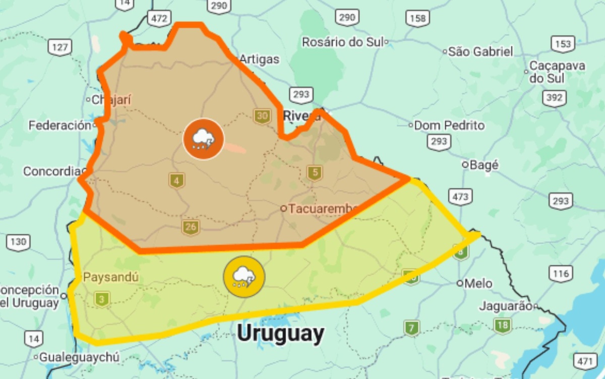 A guarecerse: rige doble alerta por tormentas fuertes y severas en siete departamentos
