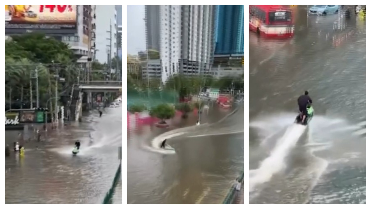 Travesía viral en moto de agua por calles inundadas dejó a tailandés condenado a cárcel