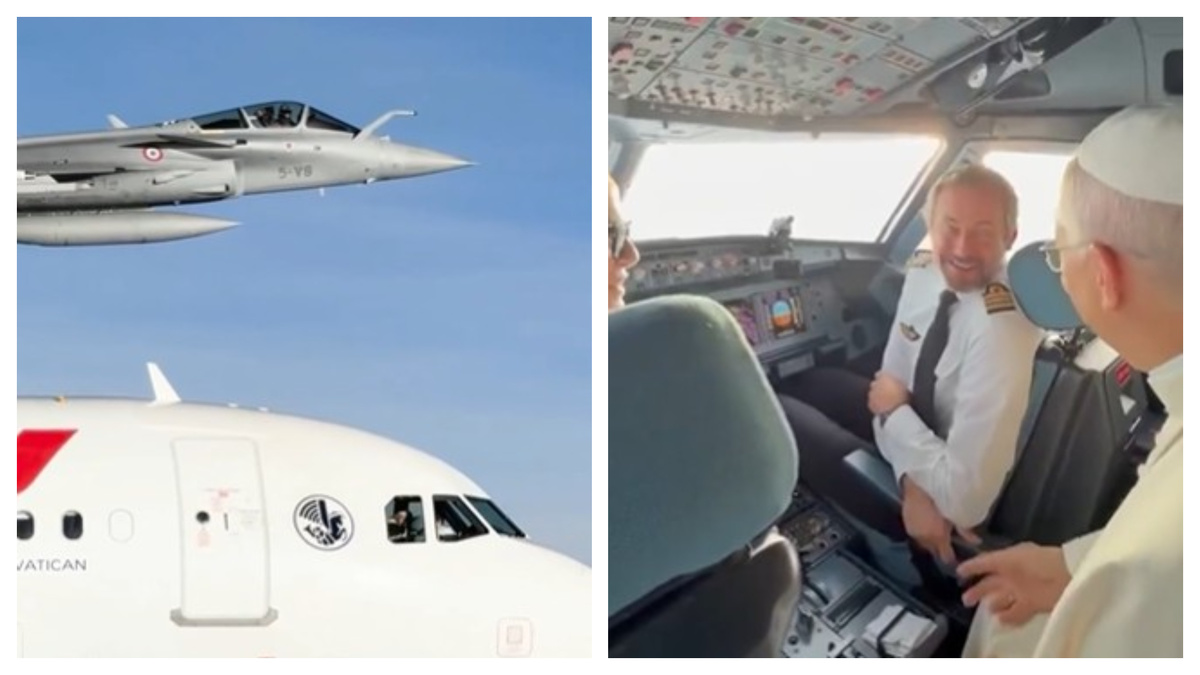 El video del papa León XIV en la cabina de un avión, escoltado por dos cazas franceses
