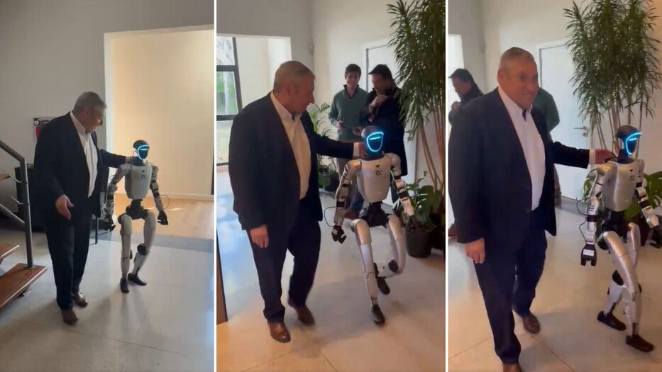 “Nuevo amigo para la intendencia”: robot acompañó a Carlos Enciso durante una presentación