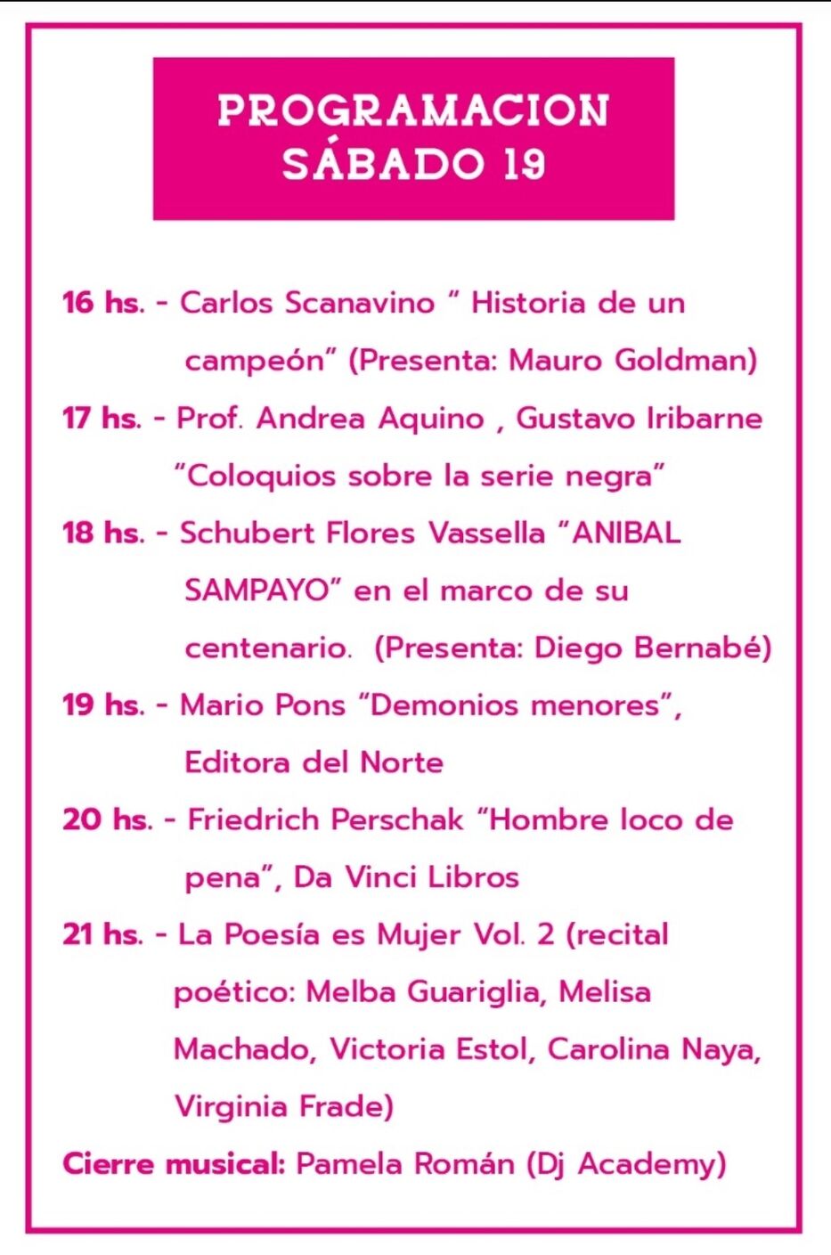 PROGRAMACIÓN DE LA 1º FERIA INDEPENDIENTE DE EDITORES Y LIBREROS