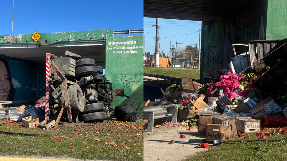 Camión de frutas y verduras se cayó de un puente en Las Piedras; el tránsito está cortado