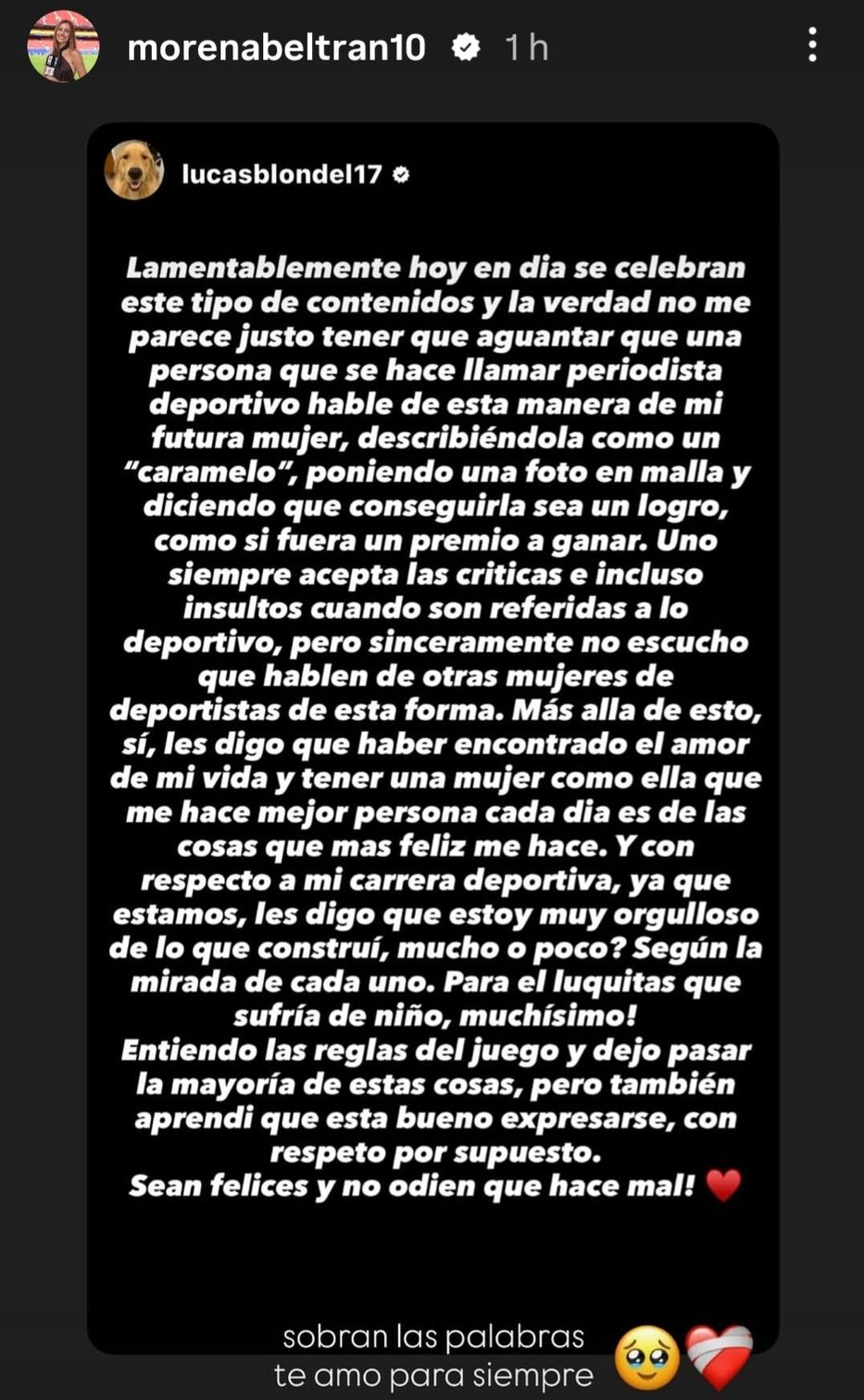 Storie de Morena Beltrán en Instagram