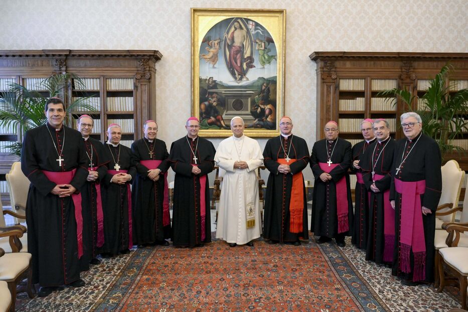 Los obispos uruguayos con el papa León XIV en el Vaticano.
