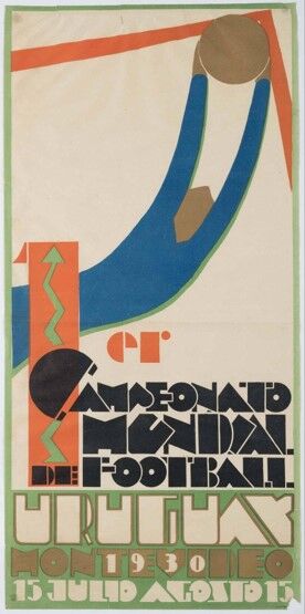Afiche Mundial de Fútbol 1930. Guillermo Laborde. Litografía coloreada. 78 x 38,5 cm&nbsp;