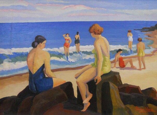 “Bañistas” (c. 1936). Petrona Viera. Óleo sobre cartón. 59 x 80 cm. MNAV.