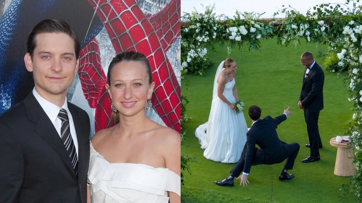 En la boda de su ex, Tobey Maguire hizo un gesto icónico de Spider-Man y leyó un documento