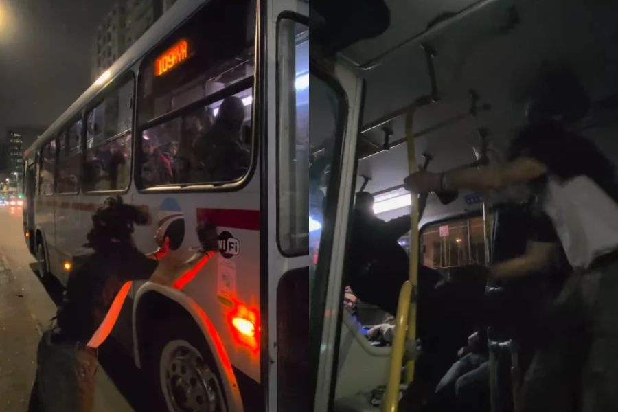 “¡Arrancá!”: un indigente generó desorden en Cordón y le pegaron una patada en un ómnibus
