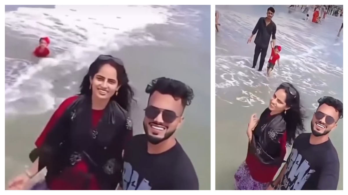 No la ven: ola revolcó a una niña mientras sus padres seguían filmándose en video