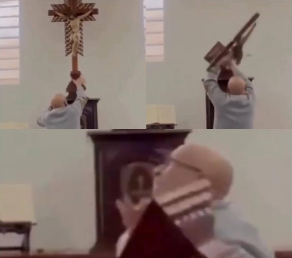 Video: cayó una cruz sobre un sacerdote en Colombia días después de la tragedia en Ecuador