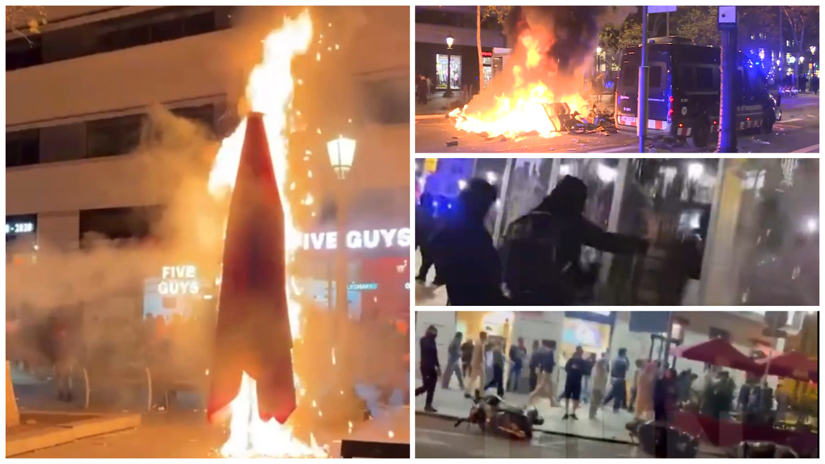 Saqueos, incendios y choques con la Policía tras una protesta de jóvenes en Barcelona