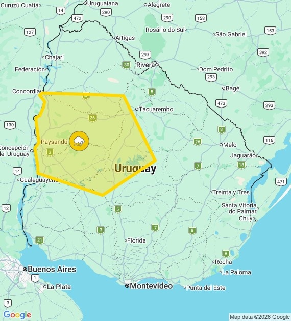 Inumet emitió alerta amarilla por tormenta fuerte, viento y granizo: en qué departamentos