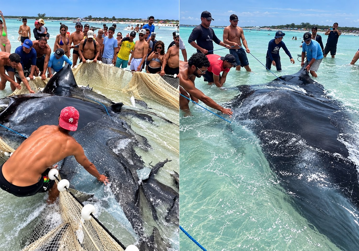 Pescadores descubrieron un animal descomunal en sus redes e hicieron lo correcto