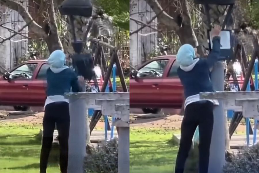 “Semaforicida” de Maldonado volvió a ser filmada: ahora quiso romper un foco en una plaza