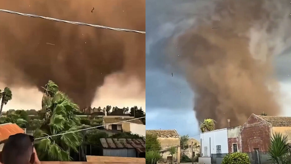 Un tornado azotó Sicilia, Italia: imágenes del fenómeno que volcó autos y dañó edificios