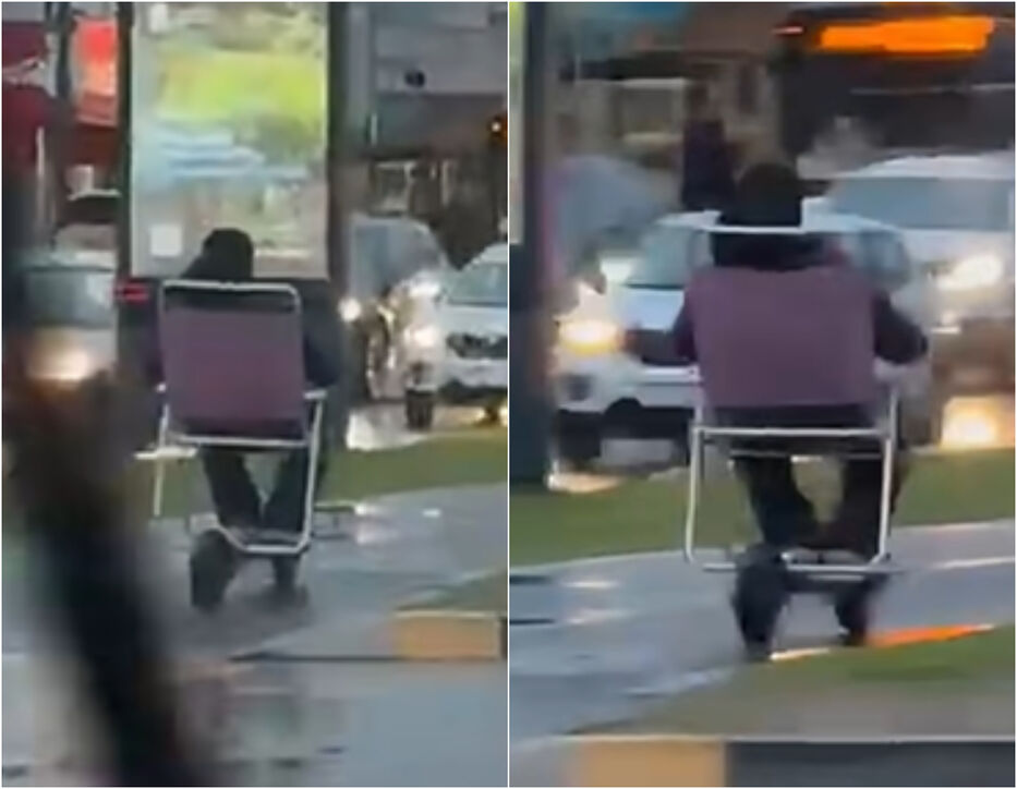 Una silla de playa motorizada: el insólito video en el tránsito de plena avenida Italia