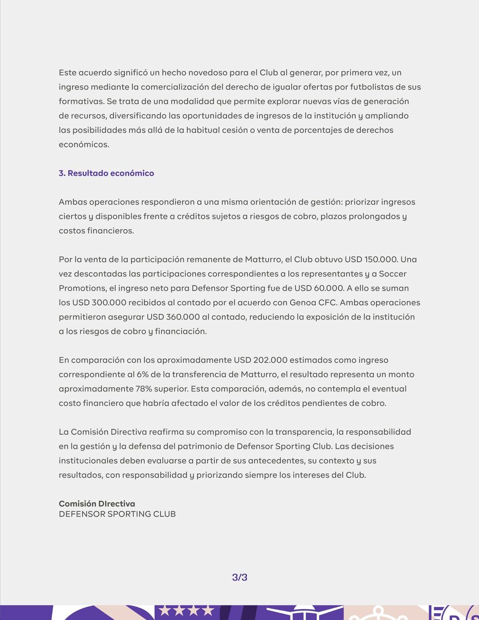 Comunicado Defensor Sporting