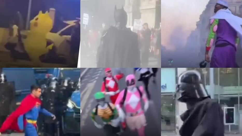 Batman, Pikachu, los Power Rangers sorprendieron en medio de las protestas en Francia