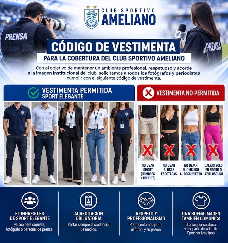 El código de vestimenta anunciado por Sportivo Ameliano